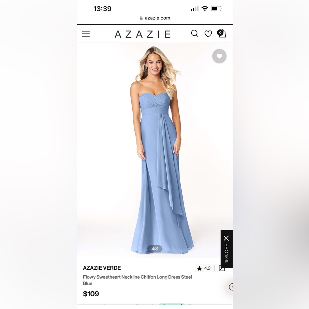Azazie Verde Strapless Dress in Steel Blue (Size A0)